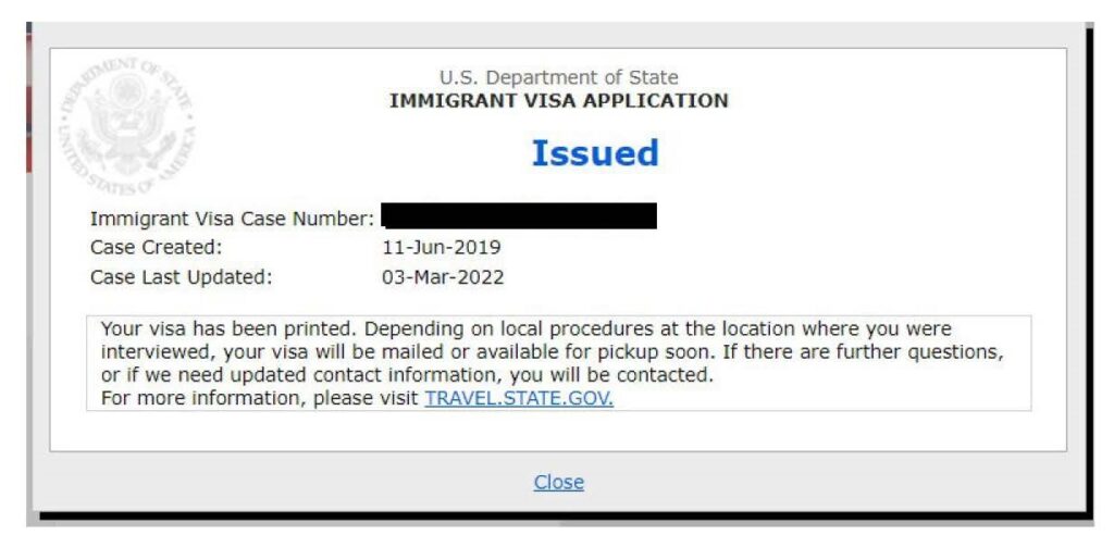 immigrant visa issued
